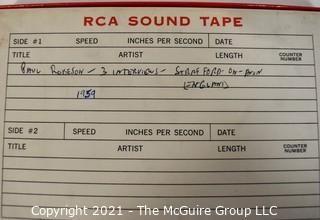 1959 Audio Tape Interview of Paul Robeson, at The Royal Shakespeare Theatre, Stratford-on-Avon, England, where Robeson was starring as the lead in Othello. Interviewer is Clifford Evans, NBC sports journalist. Approximately 15 minutes. {Is being sold for the non-commercial use of the buyer.  Copyrights ownership, if any, do not convey.}  