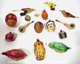 Group of Vintage Figural Hand Painted Mercury Glass Christmas Ornaments.