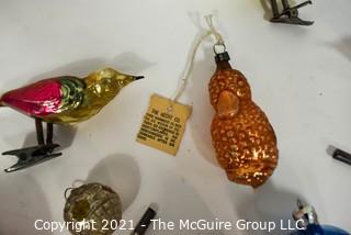 Group of Vintage Figural Hand Painted Mercury Glass Christmas Ornaments.