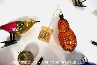 Group of Vintage Figural Hand Painted Mercury Glass Christmas Ornaments.