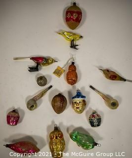 Group of Vintage Figural Hand Painted Mercury Glass Christmas Ornaments.