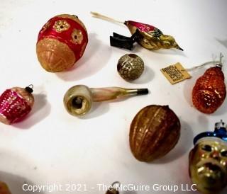 Group of Vintage Figural Hand Painted Mercury Glass Christmas Ornaments.