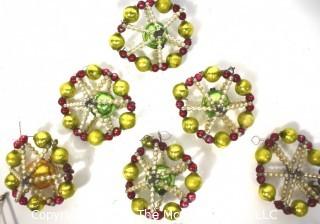 Vintage Mercury Glass Beaded Christmas Ornaments and Tree Topper Star