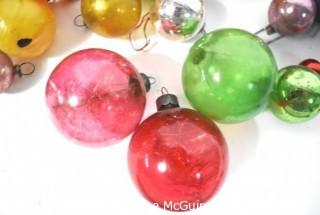 Vintage Hand Painted Mercury Glass Christmas Ornaments with Indents.