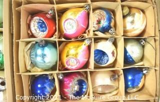 Vintage Hand Painted Mercury Glass Christmas Ornaments with Indents.