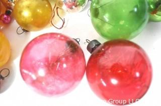 Vintage Hand Painted Mercury Glass Christmas Ornaments with Indents.