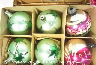 Vintage Hand Painted Mercury Glass Christmas Ornaments with Indents.