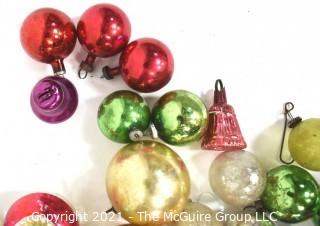 Vintage Hand Painted Mercury Glass Christmas Ornaments with Indents.