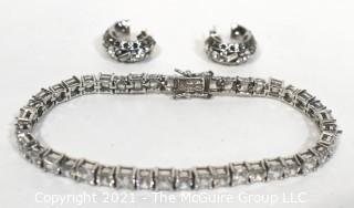 Set of Sterling Silver Earrings with Crystals and Rhinestone Tennis Bracelet