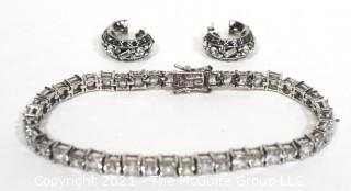 Set of Sterling Silver Earrings with Crystals and Rhinestone Tennis Bracelet