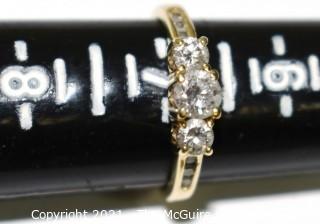 Yellow 14 Kt Gold Three Stone Diamond Engagement Ring.