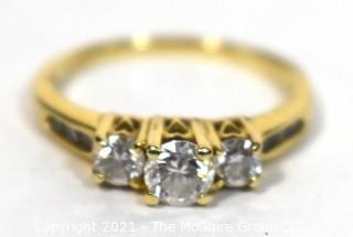 Yellow 14 Kt Gold Three Stone Diamond Engagement Ring.