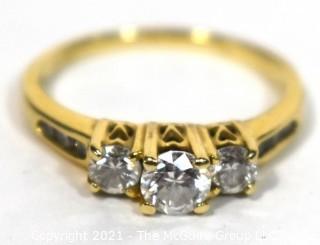 Yellow 14 Kt Gold Three Stone Diamond Engagement Ring.