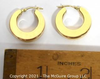 Pair of 14 kt Gold Thick Hollow Hoop Earrings. Weighs 2.6 g