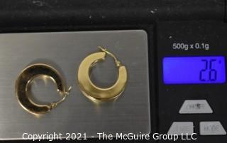 Pair of 14 kt Gold Thick Hollow Hoop Earrings. Weighs 2.6 g