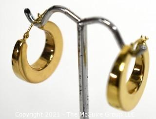 Pair of 14 kt Gold Thick Hollow Hoop Earrings. Weighs 2.6 g