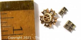 Vintage Tau Sigma Nu Epsilon Enamel & Gold Fraternity Pin and White Gold Link with Gem Stones. Total weight 4.8 g.