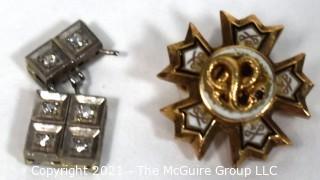 Vintage Tau Sigma Nu Epsilon Enamel & Gold Fraternity Pin and White Gold Link with Gem Stones. Total weight 4.8 g.