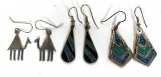 Three (3) Sterling Silver Dangle Earrings, Two with Turquoise.