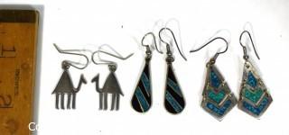 Three (3) Sterling Silver Dangle Earrings, Two with Turquoise.