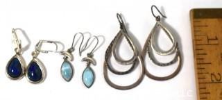 Three (3) Sterling Silver Dangle Earrings. 