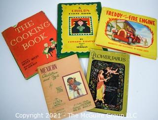 Five (5) Vintage Children's Books Including A Child's First Book, Freddy the Fire Engine, & Flower Fables. 