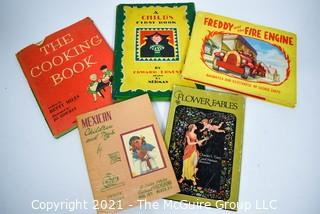 Five (5) Vintage Children's Books Including A Child's First Book, Freddy the Fire Engine, & Flower Fables. 