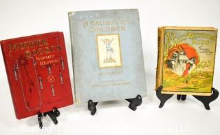 Three (3) Antique Children's Books Includes Mother Goose, A Gallery of Children by AA Milne and Billy Whiskers Kids by Frances Montgomery.