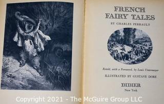 Five Antique Children's Books Including Mother Goose, Old Mother Hubbard, Plays and Games for Little Folks, French Fairy Tales by Gustave Dore and Charles Perrault.