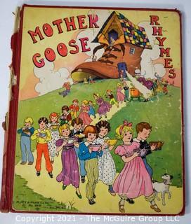 Five Antique Children's Books Including Mother Goose, Old Mother Hubbard, Plays and Games for Little Folks, French Fairy Tales by Gustave Dore and Charles Perrault.