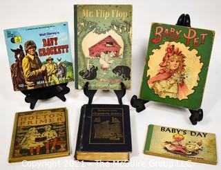 Six (6) Vintage Children's Books Including Walt Disney's Davy Crocket, Baby Pet, & Mr. Flip Flop.