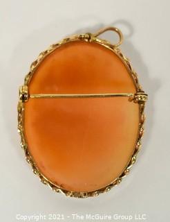 Vintage Carved Flower Cameo Brooch and Pendant in 14 kt Gold Surround 