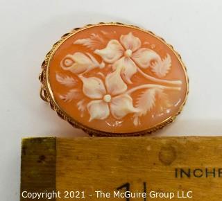 Vintage Carved Flower Cameo Brooch and Pendant in 14 kt Gold Surround 