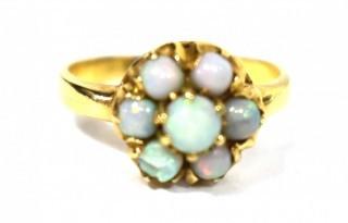 Vintage Gold Baden & Foss (B&F) Ring with Cluster of Round Opals. 