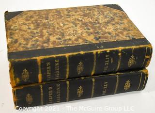 Two (2) Bound Volumes of Harper's New Monthly Magazine, Volumes 1871-1872, with Leather Spines and Marbled Covers.