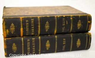 Two (2) Bound Volumes of Harper's New Monthly Magazine, Volumes 1871-1872, with Leather Spines and Marbled Covers.