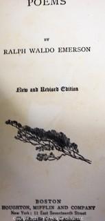 Four (4) Antique Volumes of The Complete Works of Ralph Waldo Emerson, The Riverside Press, 1888 with Leather Spines and Marbled Covers.