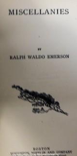 Four (4) Antique Volumes of The Complete Works of Ralph Waldo Emerson, The Riverside Press, 1888 with Leather Spines and Marbled Covers.