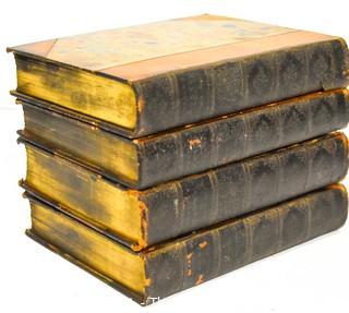 Four (4) Antique Volumes of The Complete Works of Ralph Waldo Emerson, The Riverside Press, 1888 with Leather Spines and Marbled Covers.