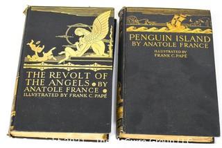 Two (2) Vintage Books by Anatole France - Penguin Island & The Revolt of the Angels, both illustrated by Frank C. Pape 