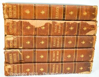 Seven Volume (7) Leather Bound with Marbled Covers of The Complete Works of Friedrich Schiller 1902