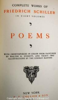Seven Volume (7) Leather Bound with Marbled Covers of The Complete Works of Friedrich Schiller 1902