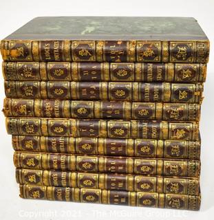 Nine (9) Leather with Gilt Decoration and Marbled Covered Volumes of Portraits Of Illustrious Personages Of Great Britain: Engraved From Authentic Pictures, With Biographical & Historical Memoirs Of Their Lives by Edmund Lodge. 