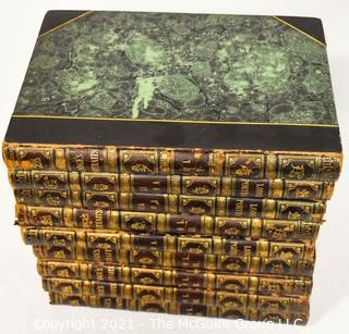 Nine (9) Leather with Gilt Decoration and Marbled Covered Volumes of Portraits Of Illustrious Personages Of Great Britain: Engraved From Authentic Pictures, With Biographical & Historical Memoirs Of Their Lives by Edmund Lodge. 