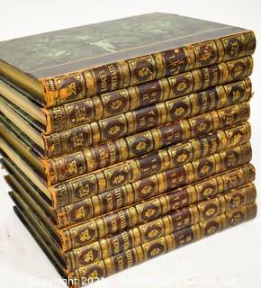 Nine (9) Leather with Gilt Decoration and Marbled Covered Volumes of Portraits Of Illustrious Personages Of Great Britain: Engraved From Authentic Pictures, With Biographical & Historical Memoirs Of Their Lives by Edmund Lodge. 