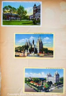 (19) Photo Postcards and (83) Vintage Commercial Postcards; mounted on scrapbook pages