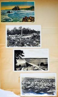 (19) Photo Postcards and (83) Vintage Commercial Postcards; mounted on scrapbook pages