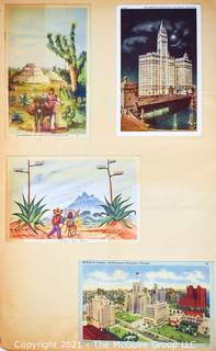 (19) Photo Postcards and (83) Vintage Commercial Postcards; mounted on scrapbook pages