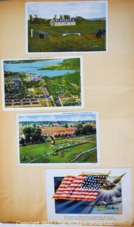 (19) Photo Postcards and (83) Vintage Commercial Postcards; mounted on scrapbook pages