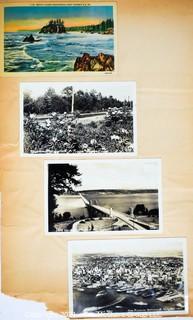 (19) Photo Postcards and (83) Vintage Commercial Postcards; mounted on scrapbook pages